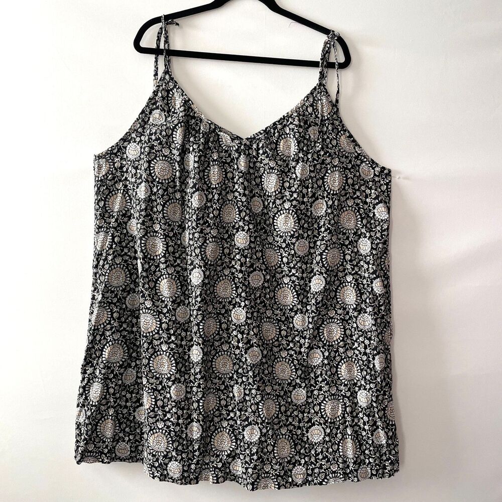 Old Navy Dress Womens XL Black Cream Floral Tie Shoulder Swing Sundress